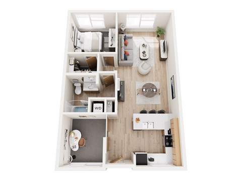 Floor plan for 1 bed, 1 bath, 854 sqft